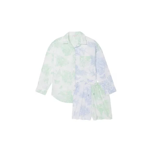 Victoria's Secret Розовый Хлопок Длинный Рукав SHI GM BCTT Комплект Пижамы Женский Мятный