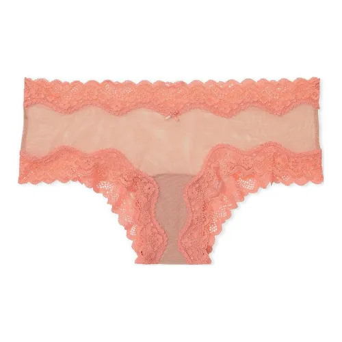 Victoria's Secret Розовый Tease Сетка Кружевная отделка Cheeky Panty EB Нижнее белье Женские 1 шт Оранжево-красный