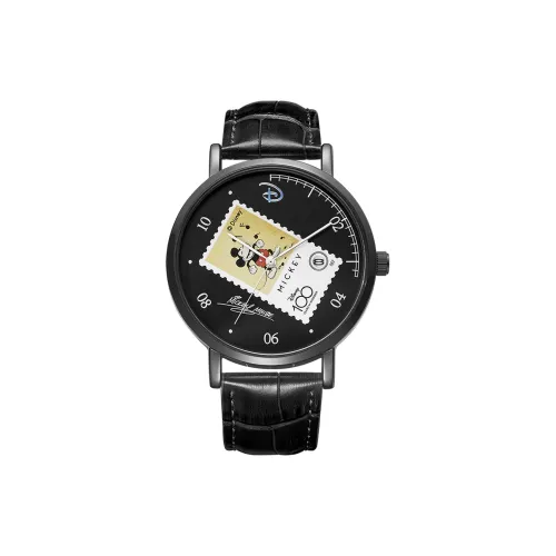 Disney Mickey Series Кварцевый механизм Естественная кожа Ремешок Часы Унисекс Черный циферблат MK 12089B