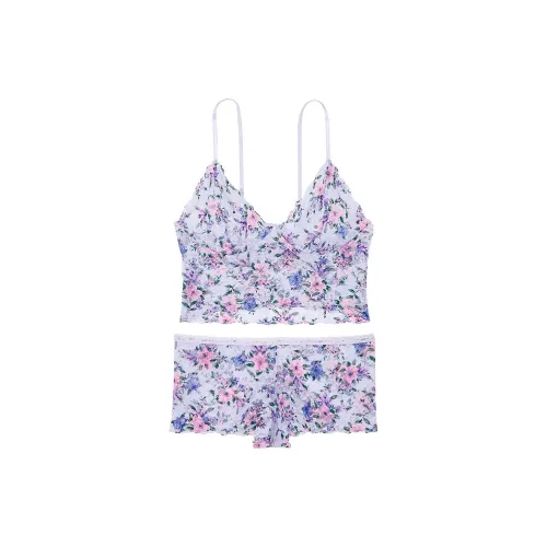 Victoria's Secret Розовый Кружевной Комплект Майка и Шорты Цветочный Комплект Женское Нижнее Белье Многоцветный