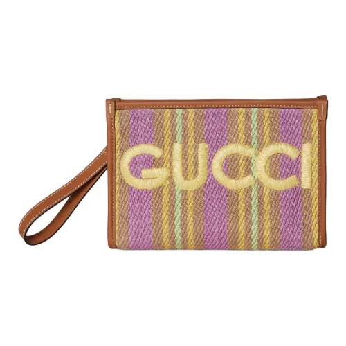 GUCCI Кожаный клатч с отделкой и джутовый женский многоцветный