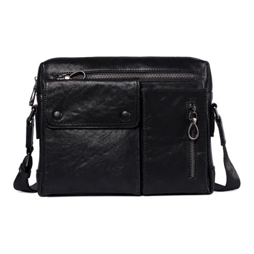 DOSRFINI Сумка через плечо из коровьей кожи Мужская Черная