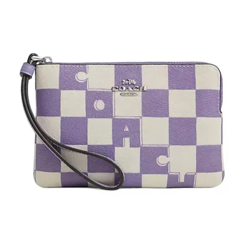 COACH Corner Zip Искусственная кожа Клатч Маленький Женский Фиолетовый Мел Белый