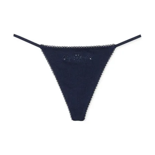 Victoria's Secret Розовый Эластичный Хлопок V STRING Трусики Noir Темно-синий Синий Трусики Женские 1 Пачка Морской Синий