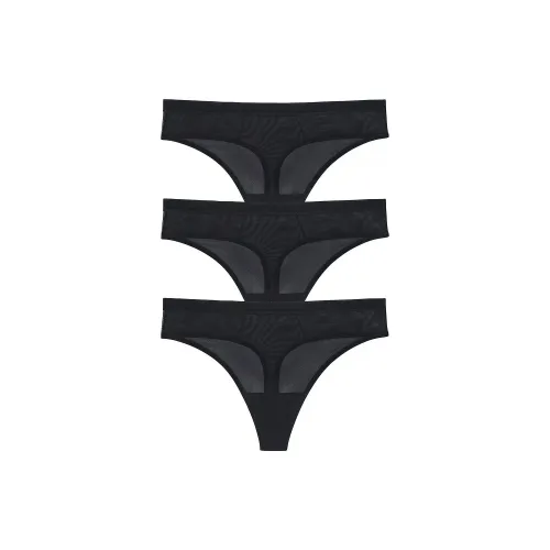 Victoria's Secret 3 шт Прозрачная Сетка Высокий Крой Стринговые Трусы B Нижнее белье Женское 3 шт Черный