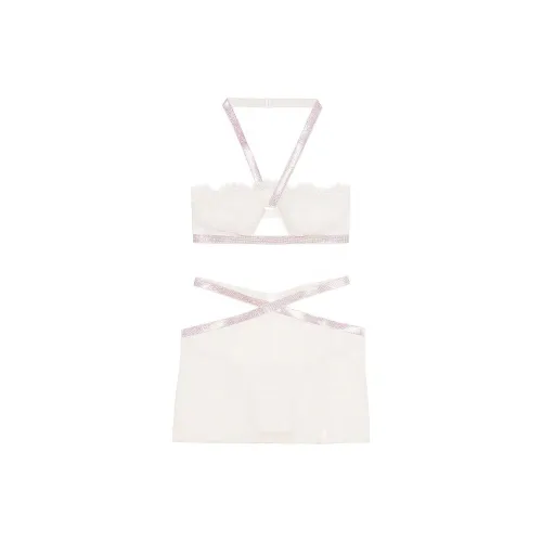 Victoria's Secret Розовый Split Вышитый Короткий Топ Белый Комплект Pajama Женская Белая