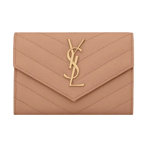 SAINT LAURENT Cassandre Телячья кожа Держатель для карт кошелек Маленький Женский Винтаж Персиковый