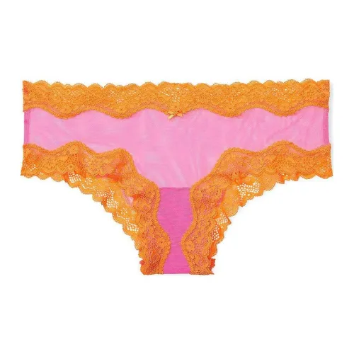 Victoria's Secret Розовый Tease Сетка Кружевная отделка Cheeky Panty Hollywood Розовый Нижнее белье Женские 1 шт Розовый