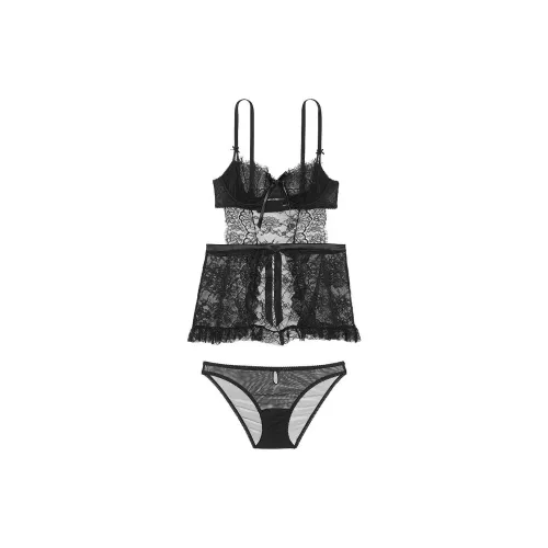 Victoria's Secret Розовый VERYSEXY Dream Angels WickedUnlined LaceApronSet Pajama Набор Женские Черный