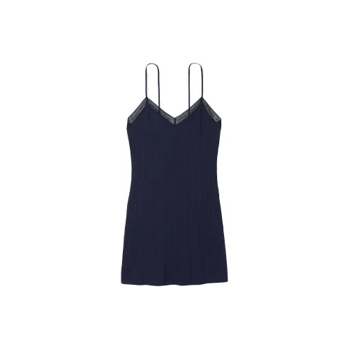 Victoria's Secret Розовый VICTORIA'SSECRET Кружевная отделка Pointelle Короткий Slip NN Без рукавов Ночная сорочка Женские Морской синий