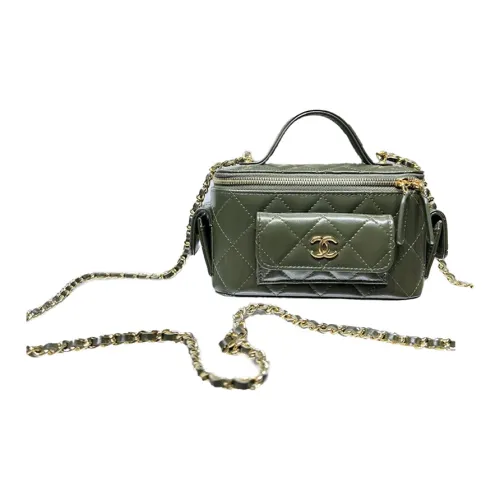 CHANEL Овчина и Золотой металл Makeup Bag Сумка через плечо Сумка Женская Зеленая