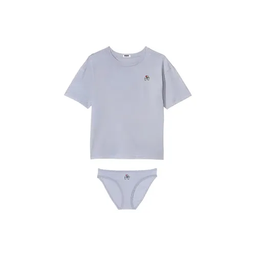 Victoria's Secret Розовый Хлопок TEE PANTY Комплект С принтом Пижамный комплект Женские Серый