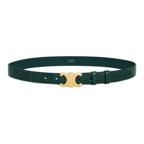 CELINE Ящерица Узор Дизайн Плавная Застежка Кожаные Ремни Женские Зеленый Ширина 2,5CM