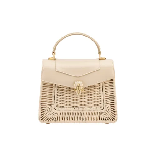 BVLGARI Serpenti Forever Series Вязаные ткани Прутья ивы с кожаными вставками Сумка через плечо Сумка среднего размера