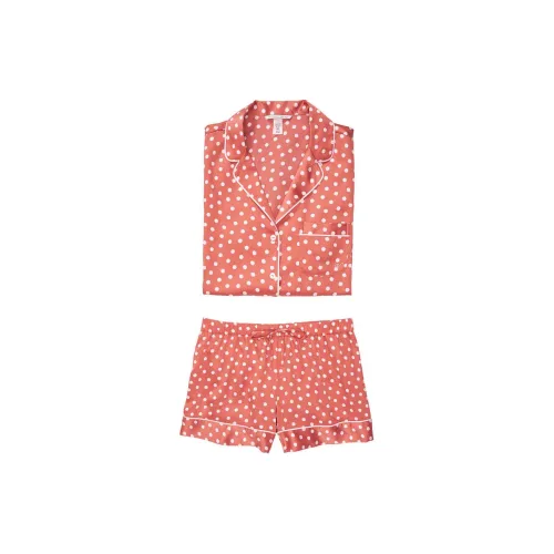 Victoria's Secret Сатин Короткий Комплект Пижамы Красный Комплект Пижам с Полка Дот Узором и Принтом Комплект Пижам Женские Красный Комплект Пижам с Полка Дот Узором и Принтом