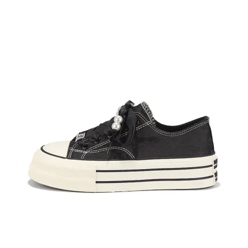 Yobn Canvas Shoes Low Top Black Women's