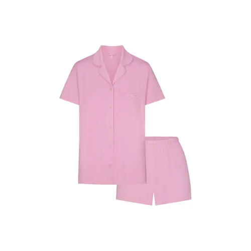 SKIMS Сон Короткий рукав пуговица вверх комплект пижам комплект женский цвет жвачки цвет жвачки