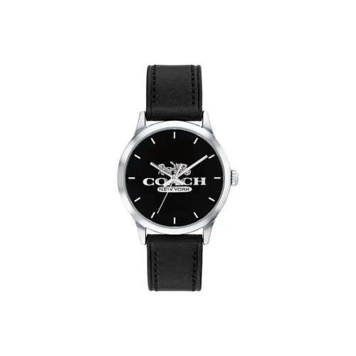 COACH Наручные часы Кварцевый механизм Кожаный ремешок 32 мм Черный циферблат Унисекс