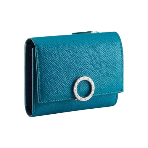 BVLGARI Bulgari Clip Телячья кожа с рельефом Кошелек Женский Синий