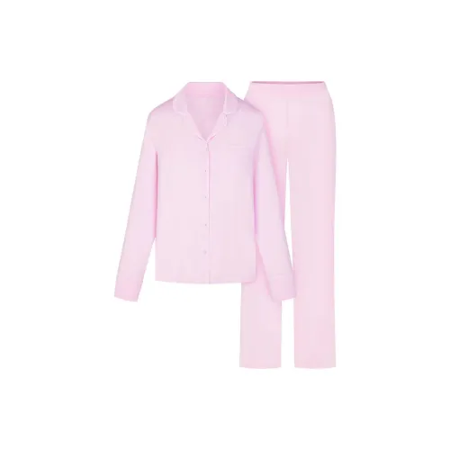 SKIMS Сон Длинный рукав Кнопка UP Комплект Пижамы Комплект Женский Вишневый цветок Мраморный Комбинированный Вишневый цветок Мраморный Украшение