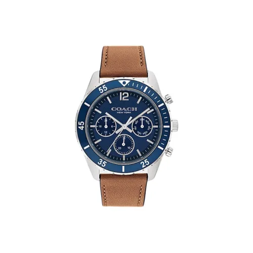 COACH Кварцевые часы кожаный ремешок 44 мм синий циферблат унисекс