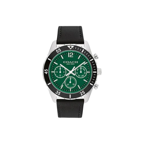 COACH Кварцевые часы кожаный ремешок 44 мм зеленый циферблат унисекс