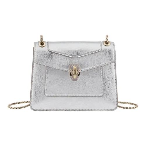 BVLGARI Serpenti Forever Телячья кожа Сумка через плечо Сумка на плечо Женская серебряная