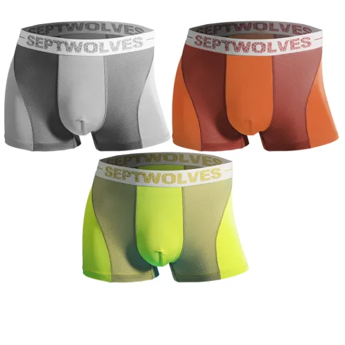 SEPTWOLVES 3 упаковки коробка включен алмаз красный + свинцово-серый + фруктовый зеленый ледяной шелк высокая эластичность/сетка дышащий/антибактериальный отводящий влагу мужской подарочный набор нижнего белья