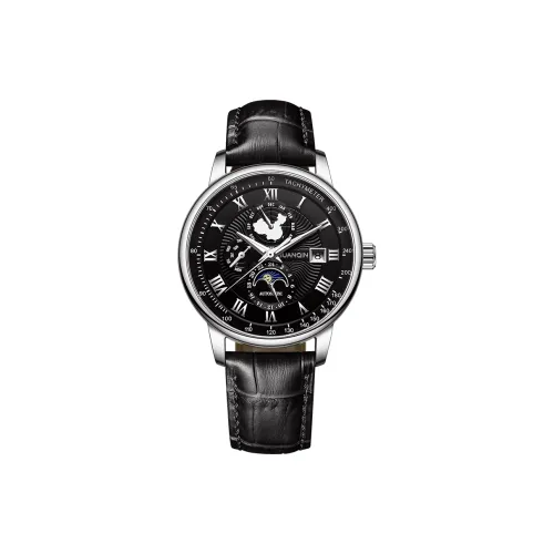 GUANQIN Механические часы Кожаный ремешок Мужские часы Черный циферблат