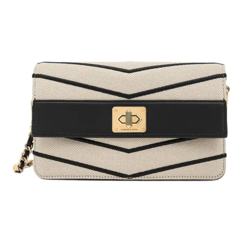 CHARLES KEITH Переработанный материал с холстом и полиуретаном (ПУ) Сумка через плечо Стандартная Женская Черный и Бежевый