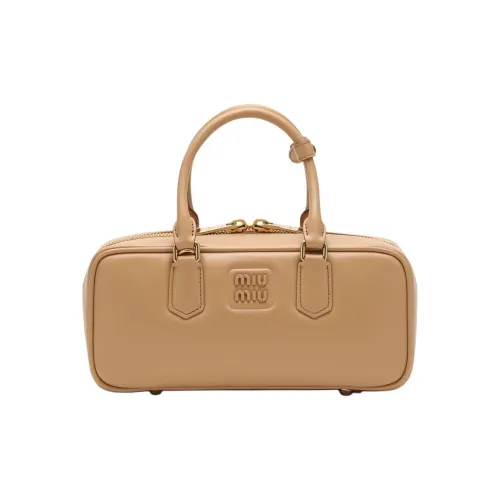 MIU MIU Arcadie Series Кожа и Полиэстер Смесь Одно Плечо Сумка Женская Бежевая