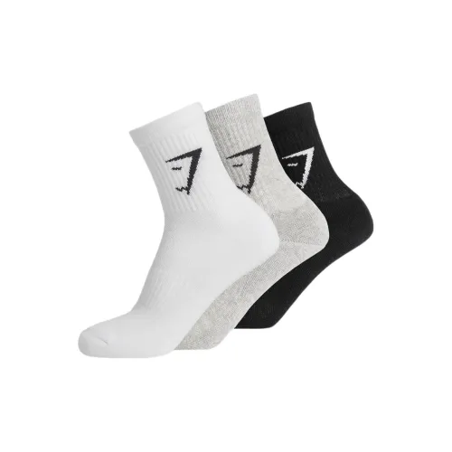 GYMSHARK Белый + Светло-серый + Черный, 3 шт, Женские носки MID до икры