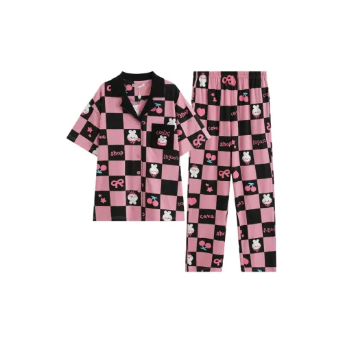 FENTENG Пижамный комплект женский розовый клетка
