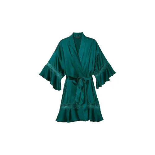 Victoria's Secret Кружево Пэчворк с галстуком вверх обхват талии Сине-зеленый ночной халат женский сине-зеленый
