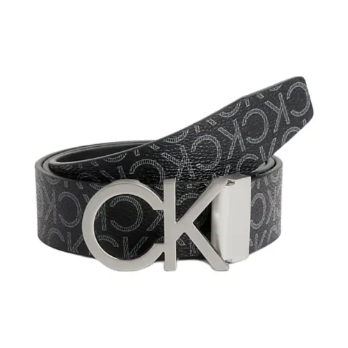 CK Calvin Klein Letter Logo Плавная пряжка Кожаные ремни Мужской Черный Ширина 3,5 см