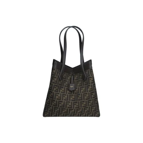 FENDI Полиэстер с Телячьей Кожей Складная Бумага Сумка Сумка-ведро Сумка на Одно Плечо Большая Женская Коричневая