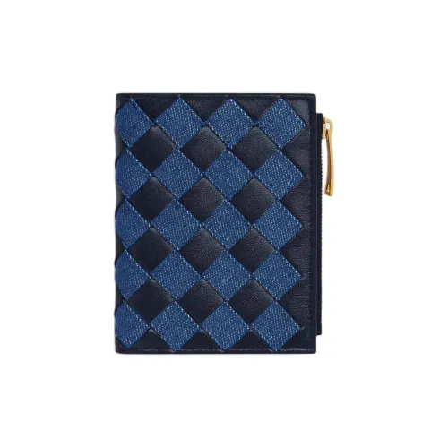 Bottega Veneta Коровья кожа с деним кошелек маленький женский темно-синий и индиго