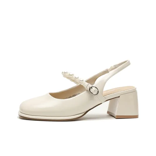 JOSINY Грубый каблук Туфли Мэри Джейн Женские Экрю