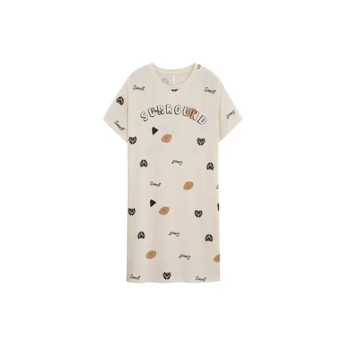 Sha Qian Ночная сорочка Лето Женская Слоновая кость