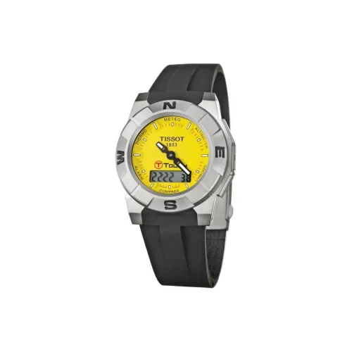 TISSOT Quartz Механизм Мужские часы Часы 43 мм Желтый циферблат часов Титан Корпус часов Смольный ремешок