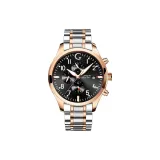 Чёрный циферблат, стальной браслет.