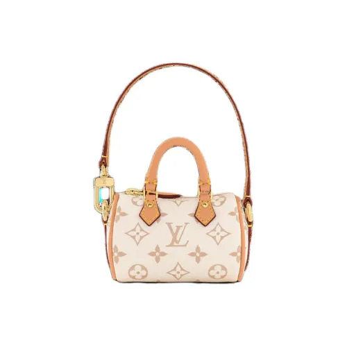 LOUIS VUITTON Speedy Покрытый холст Подушка Сумка Аксессуар Подвеска Женские Бежевый и Коричневый