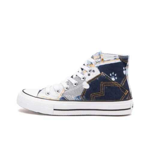Warrior High-Top Canvas Shoes Blue Flower Unisex