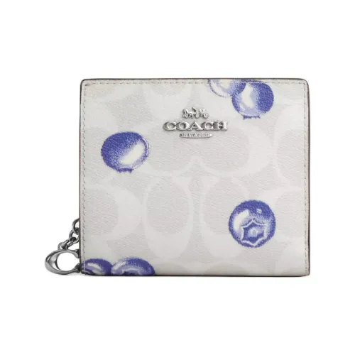 COACH Snap Wallet Подпись Покрытый холст Кошелек Мини Женский Серебряный Мел Светло-фиолетовый