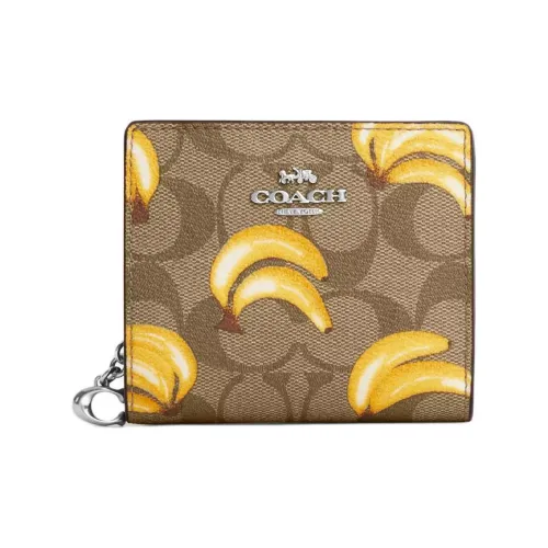 COACH Snap Wallet Canvas Wallet Mini Women's Silver Khaki Dark Saddle