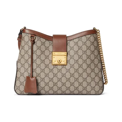 GUCCI Сумка с навесным замком холст с кожей обметка сумка через плечо женская бежевый и эбеновый