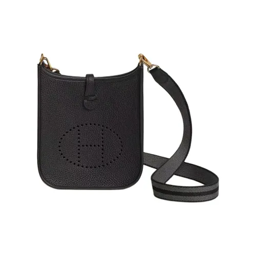 HERMES Evelyne Clemence Bullock Кожаная Сумка через плечо Сумка на плечо Унисекс Черная