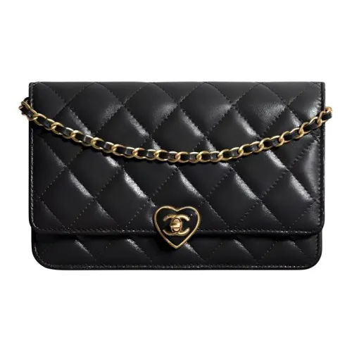 CHANEL WOC Sheepskin Wallet Crossbody Bag Women's Black