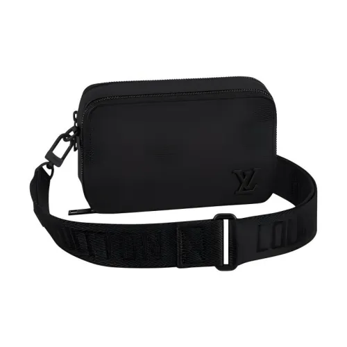 LOUIS VUITTON Grained Телячья кожа Кошелек Сумка через плечо Мужской Черный