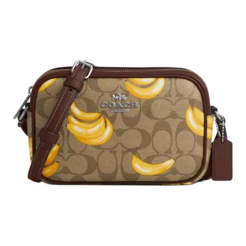 COACH Jamie Canvas Camera Сумка через плечо Маленькая Женская Серебряный Хаки Темный цвет Седло